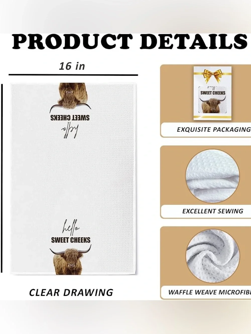 🆕 Rustic Farmhouse ‘Hello Sweet Cheeks’ Highland Cow Hand Towel